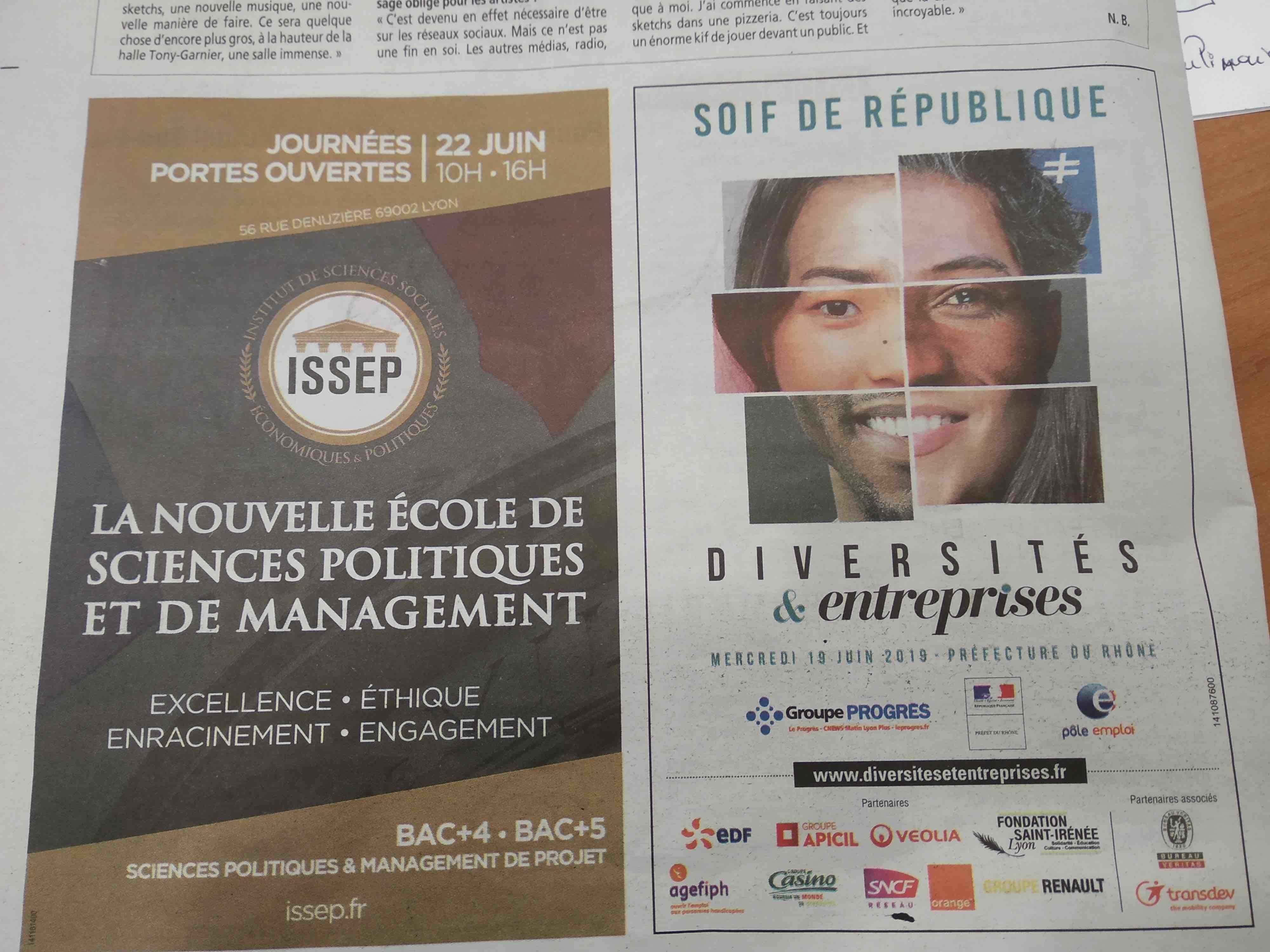 Encart publicitaire ISSEP dans Cnews Lyon