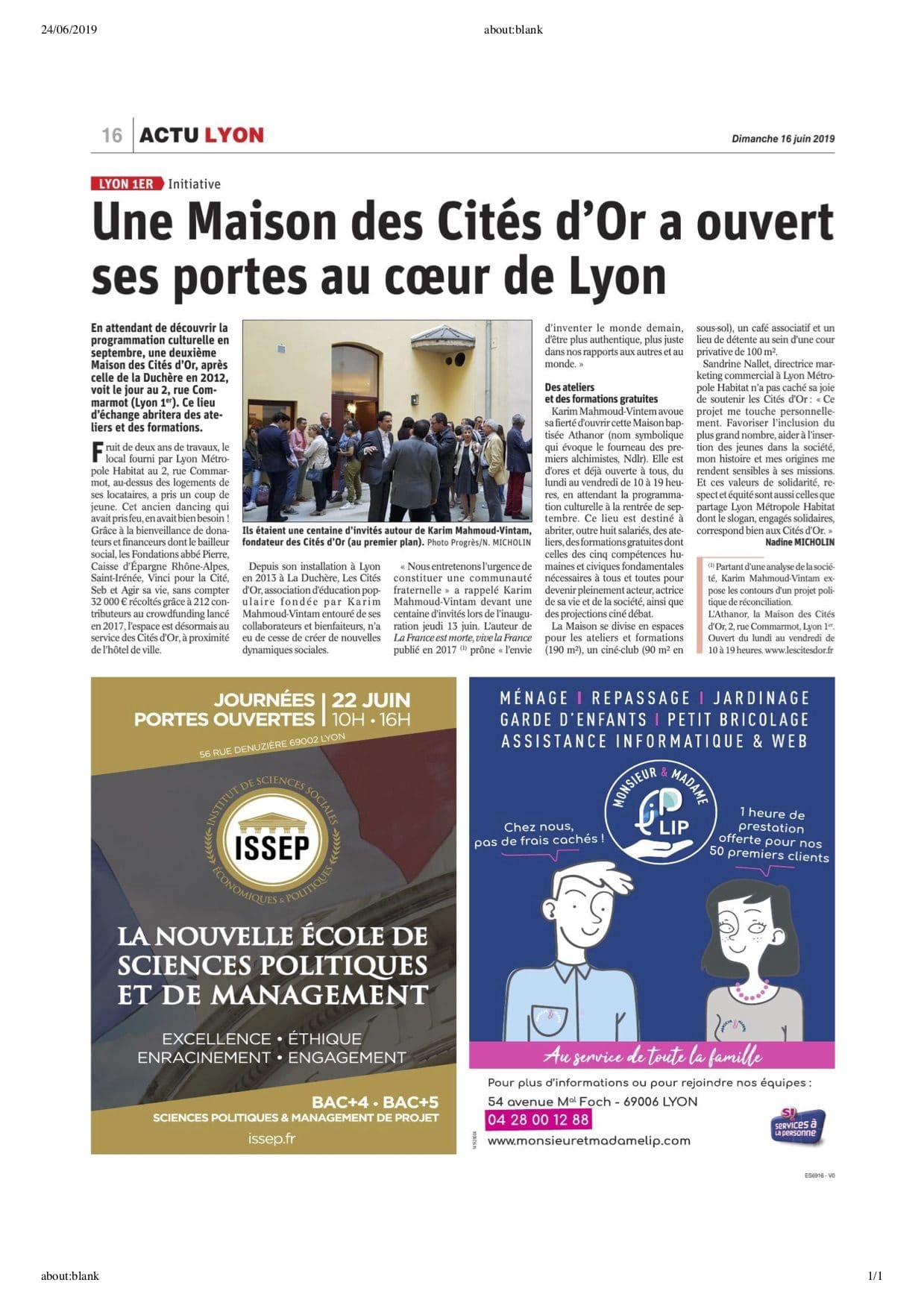 Publicité ISSEP dans le journal Le Progrès