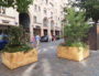 Avant le début des travaux le 9 septembre, des premières jardinières ont fait leur apparition à l'angle de la rue de Brest et de la rue Mercière (Lyon 2ème). ©LB/Rue89Lyon