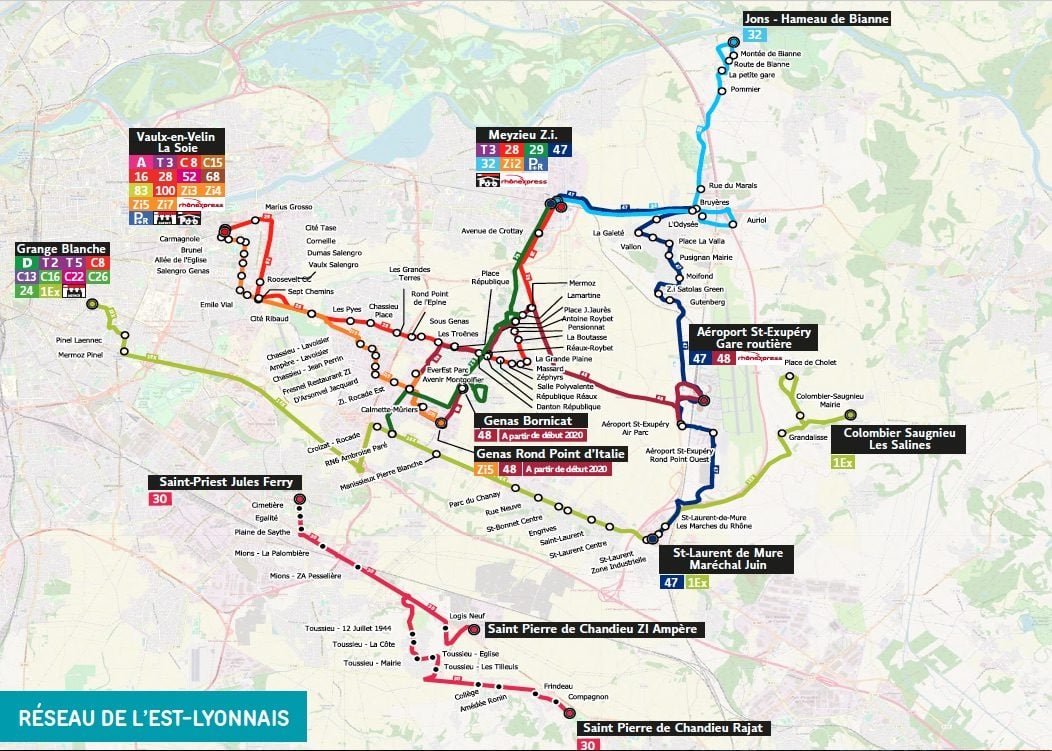 Depuis le 2 septembre, la ligne 47 des TCL permet de relier Meyzieu ZI à l'aéroport Lyon-Saint-Exupéry. Capture d'écran TCL