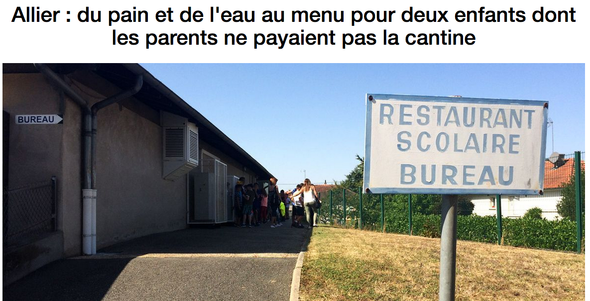 Du pain et de l’eau servis à deux écoliers parce que leurs parents ne paient pas la cantine