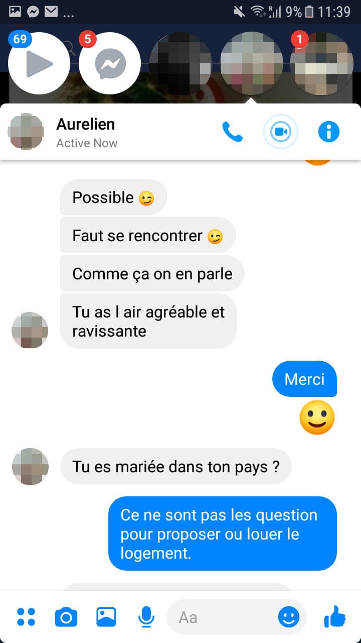 Capture d'écran d'un échange sur Facebook