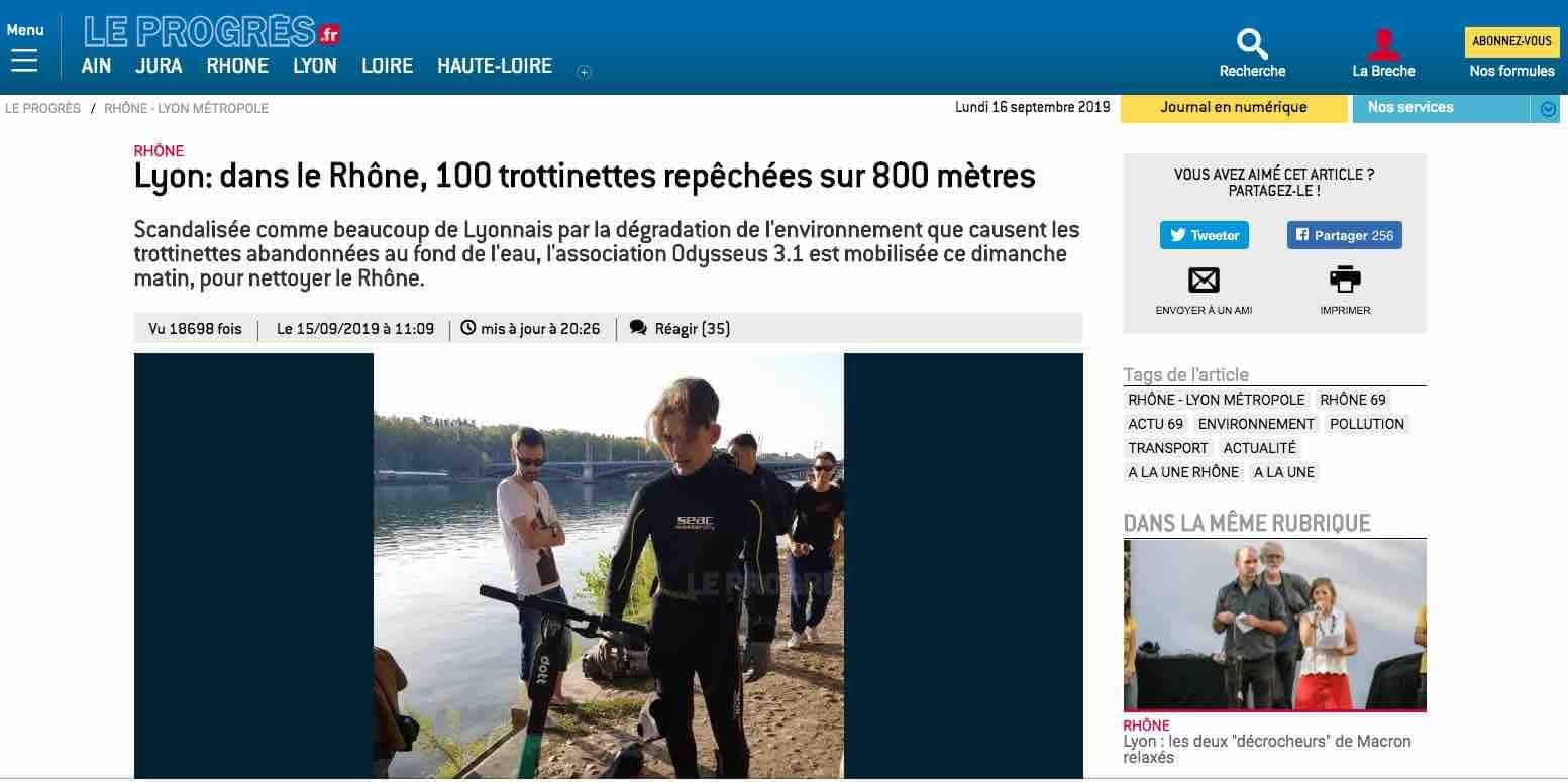 Une association repêche une centaine de trottinettes électriques dans le Rhône