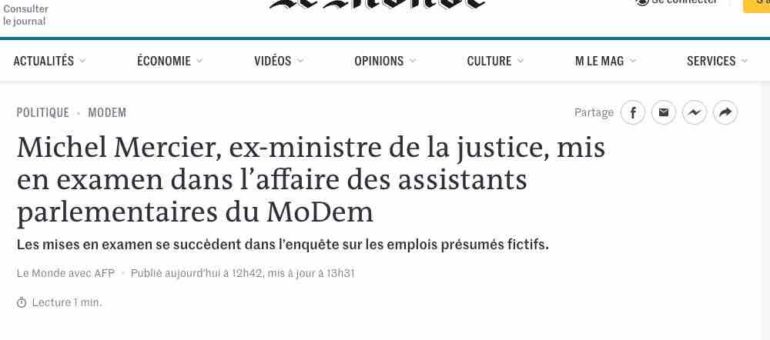 Michel Mercier mis en examen dans l’affaire des assistants parlementaires du Modem
