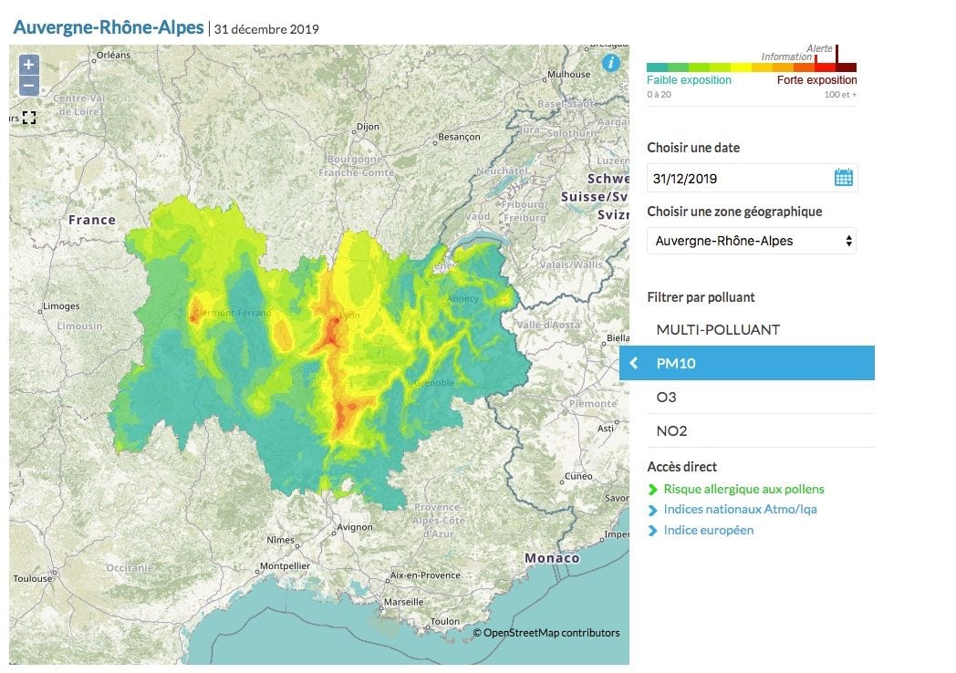 Carte d'Atmo Rhône-Alpes