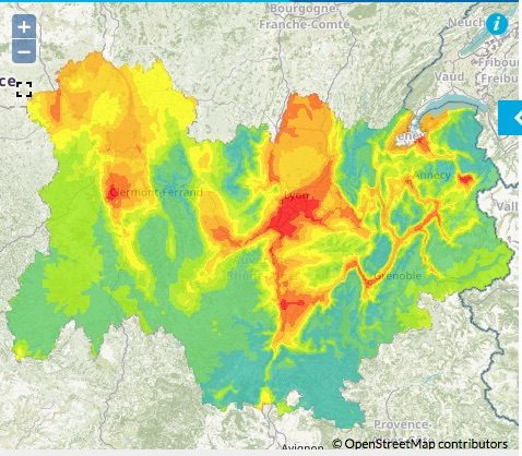 Pic de pollution du 22 janvier 2020. Capture d'écran prévision Atmo Auvergne-Rhône-Alpes