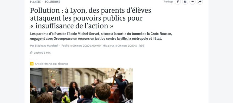 Face à la pollution de l’air, des parents d’élèves à Lyon déposent un recours devant la justice