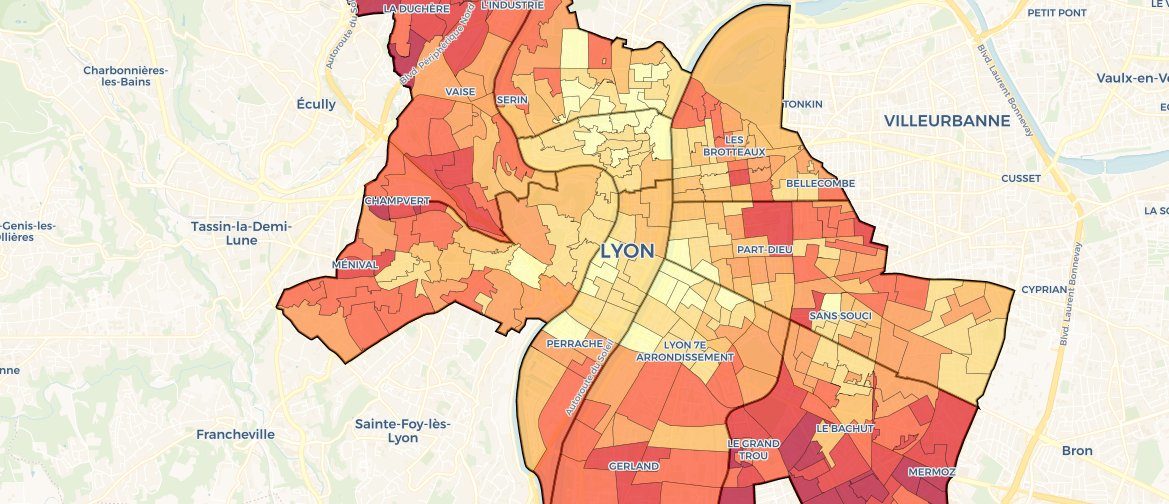 Carte de l'abstention à Lyon aux municipales 2020