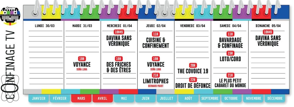 Programme de Confinage TV pour la semaine du 30 mars au 5 avril.