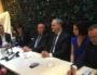La conférence de presse scellant l'accord entre les candidats LREM Gérard Collomb, Yann Cucherat et le duo de la droite François-Noël Buffet et Etienne Blanc