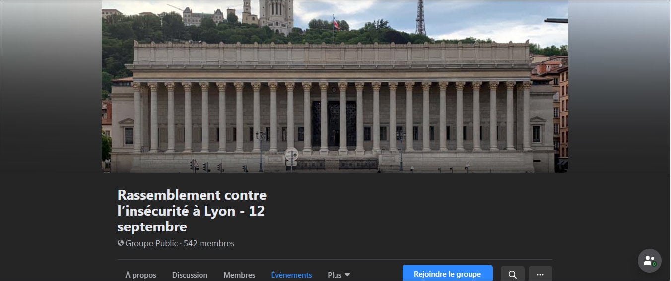 Capture groupe Facebook rassemblement contre l'insécurité à Lyon