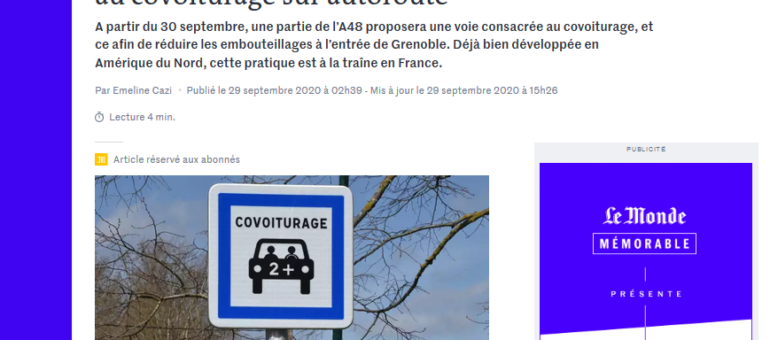 A Grenoble, une voie réservée au covoiturage sur l’autoroute A48