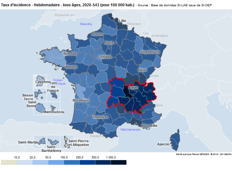 Carte du Covid-19 en Auvergne-Rhône-Alpes