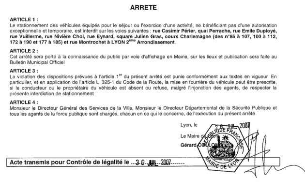 En 2020, deux arrêtés municipaux interdisent le stationnement des camionnettes de prostituées à Gerland et à Confluence. Celui concernant le quartier Confluence date de 2007