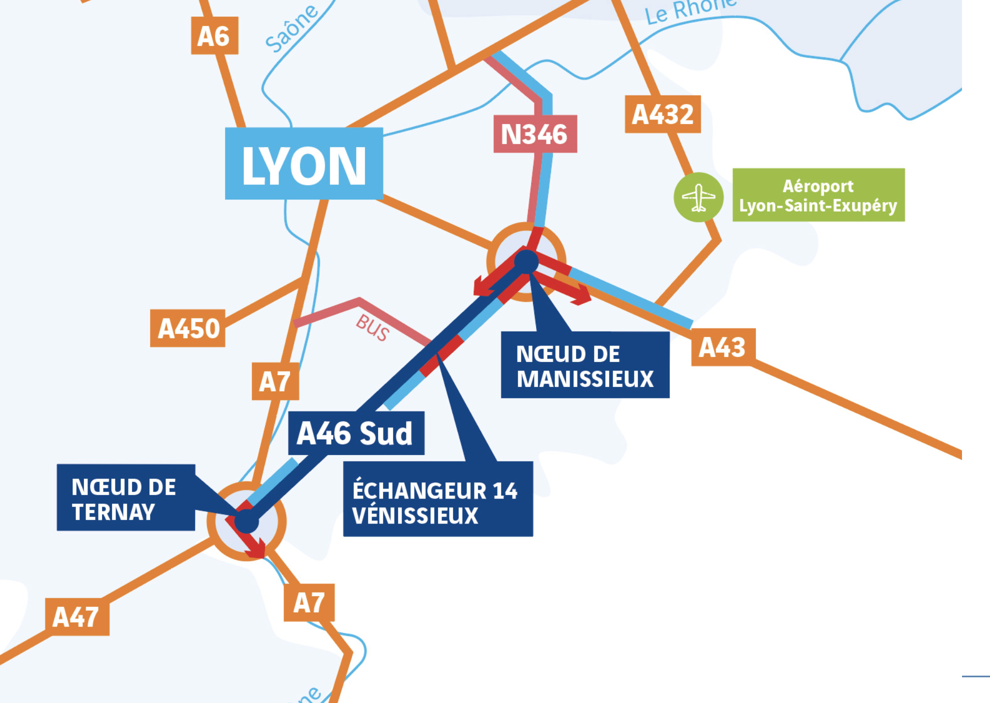 Un projet autoroutier porté par ASF prévoit de passer l'A46 Sud sur 2 x 3 voies. Crédit : ASF