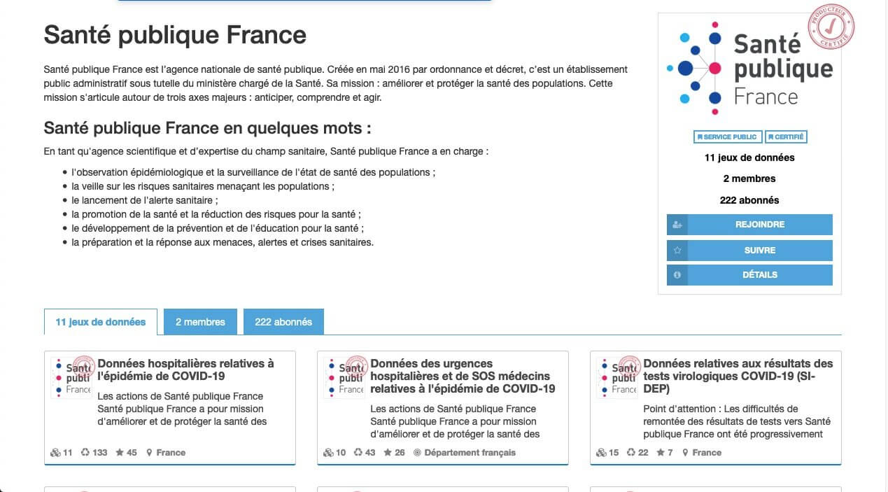 Santé Publique France sur le portail data.gouv.fr