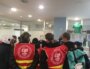 La CGT UberEats/Deliveroo Lyon au siège d'Uber, le 5 mars dernier pour demander le déblocage d'une trentaine de livreurs. Deux visages ont été anonymisés.