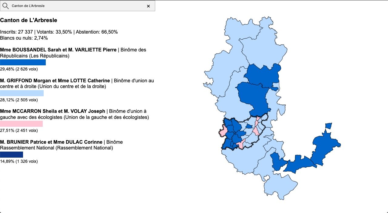 Résultats canton Arbresle départementales 2021 Rhône