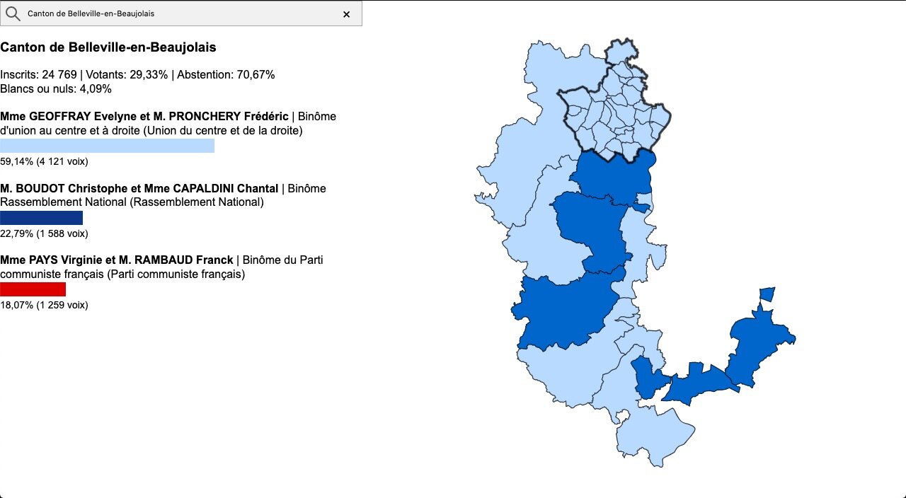 Résultats canton Belleville-en-Beaujolais départementales 2021 Rhône