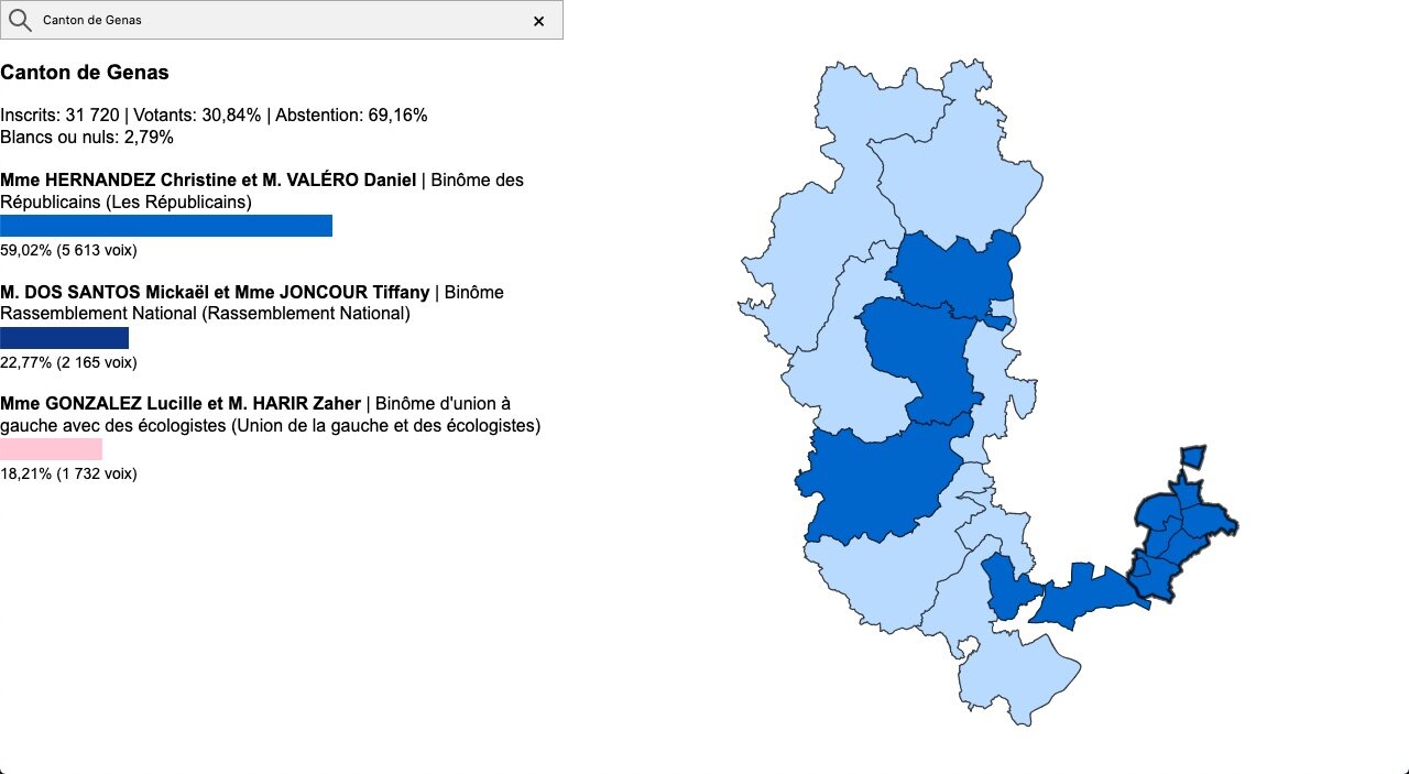 Résultats canton Genas départementales 2021 Rhône