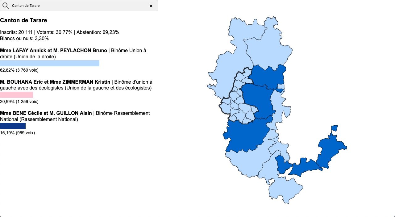 Résultats canton Tarare départementales 2021 Rhône