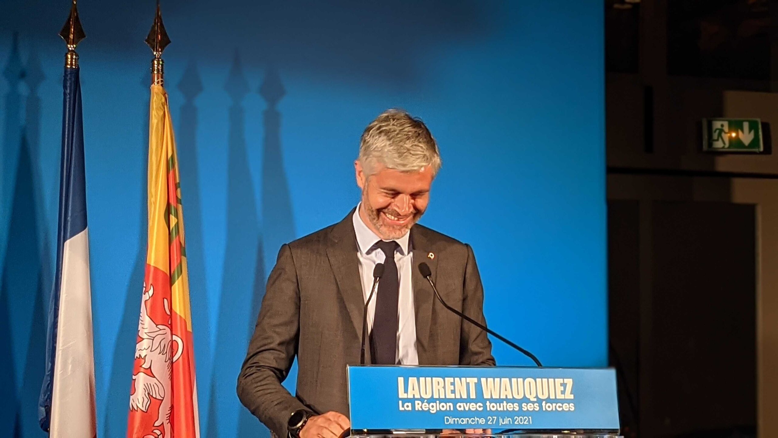 Laurent Wauquiez au soir de sa victoire à Lyon, élections régionales 2021. Crédit : Rue89Lyon