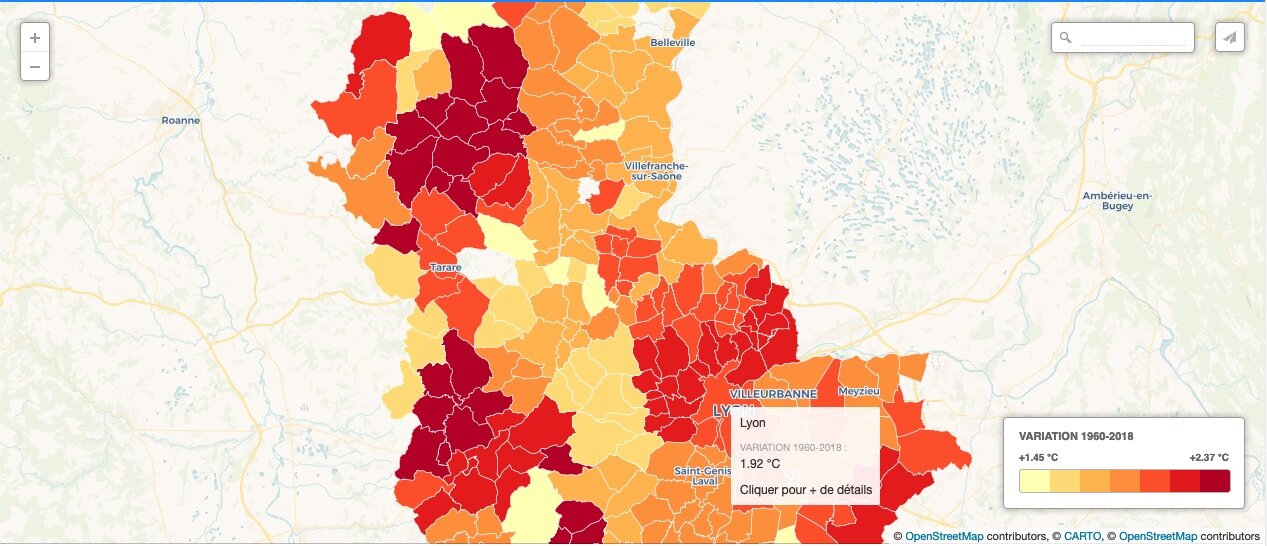 Carte réchauffement climatique lyon