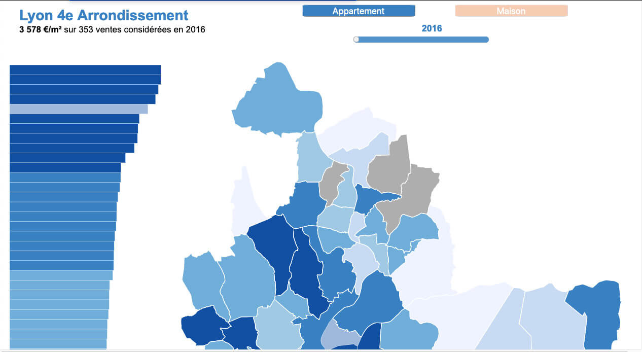 Carte prix immobilier Lyon Métropole