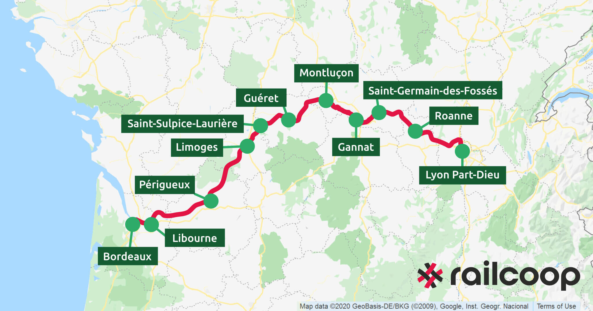 Carte Railcoop Lyon Bordeaux