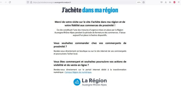 Capture d'écran de la plateforme Jachetedansmaregion.fr le 6 décembre 2021.