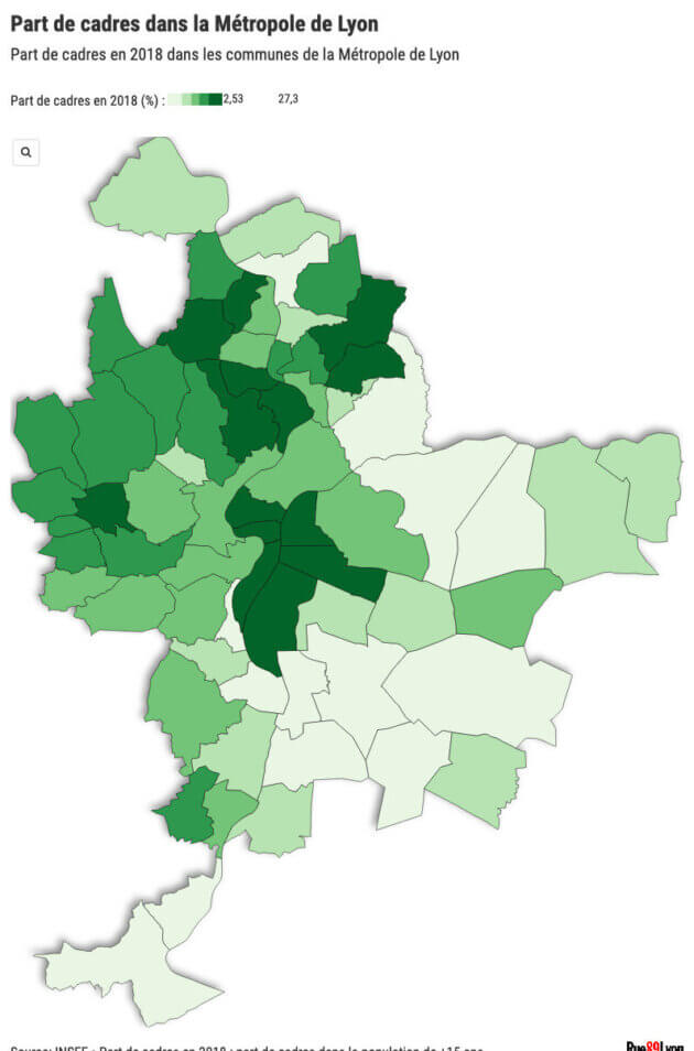Carte part de cadres communes métropole Lyon