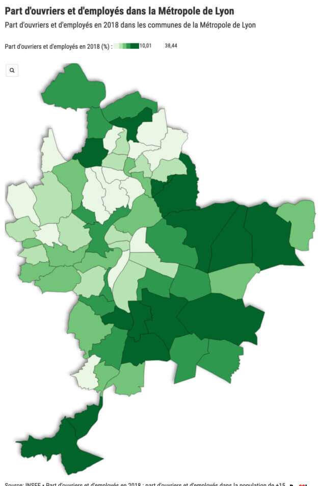 Carte part employés ouvriers communes métropole lyon