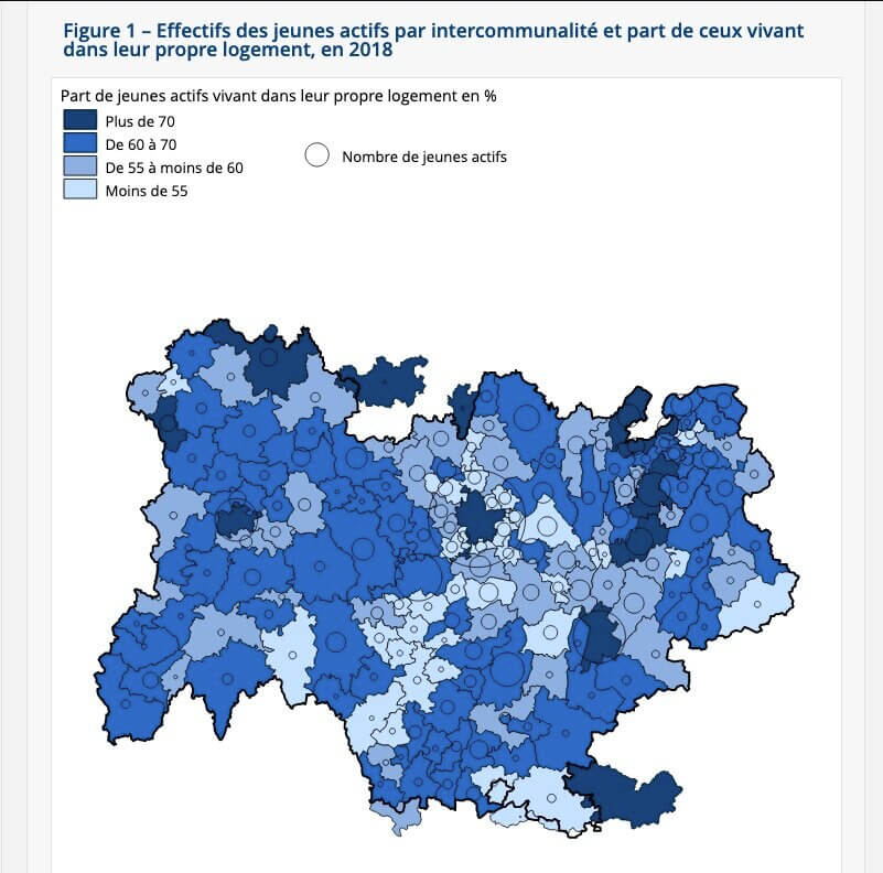 Répartition jeunes actifs dans leur logement en Auvergne-Rhône-Alpes