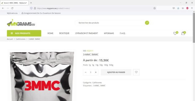 Un des nombreux sites web où acheter de la 3MMC, drogue star du chemsex, en tapant simplement "3MMC achat" sur Google. Capture d'écran.