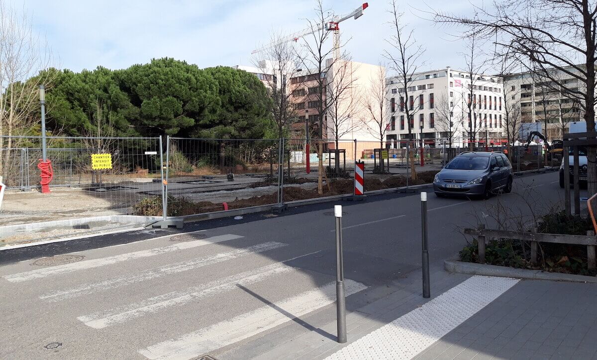 La nouvelle rue des Girondins actuellement en plein travaux. ©LB/Rue89Lyon