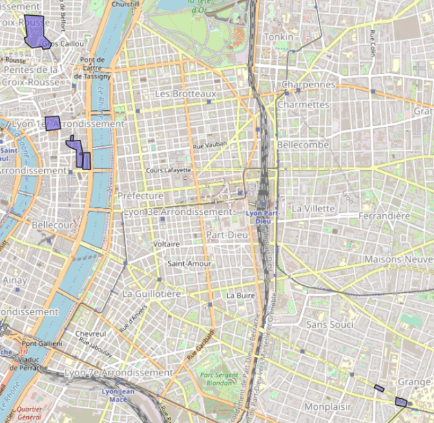 Le périmètre de zones blanches pour les livreurs défini par la Ville de Lyon