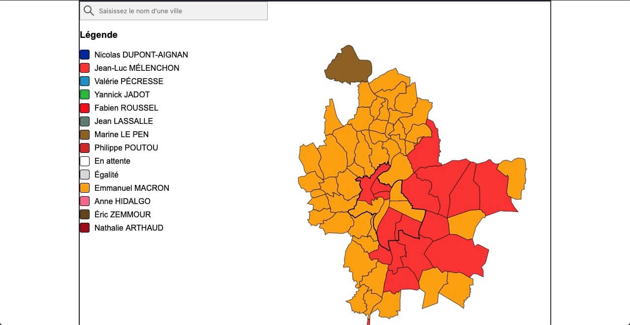 Carte résultats présidentielle 2022 1er tour métropole Lyon