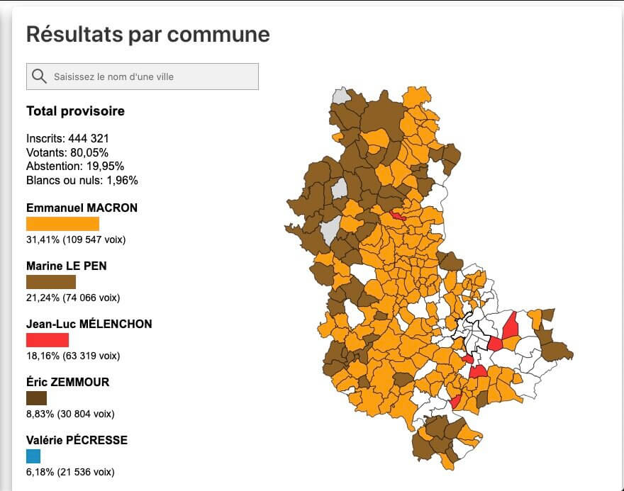 Carte résultats présidentielle 2022 Lyon