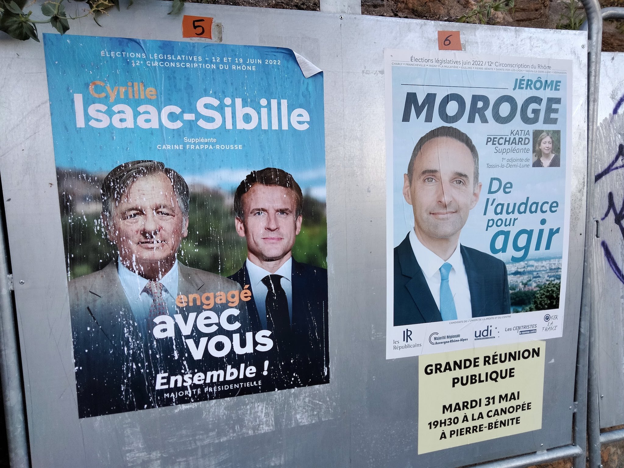 Affiches Isaac-Sibille Moroge législatives circo 12 Rhône