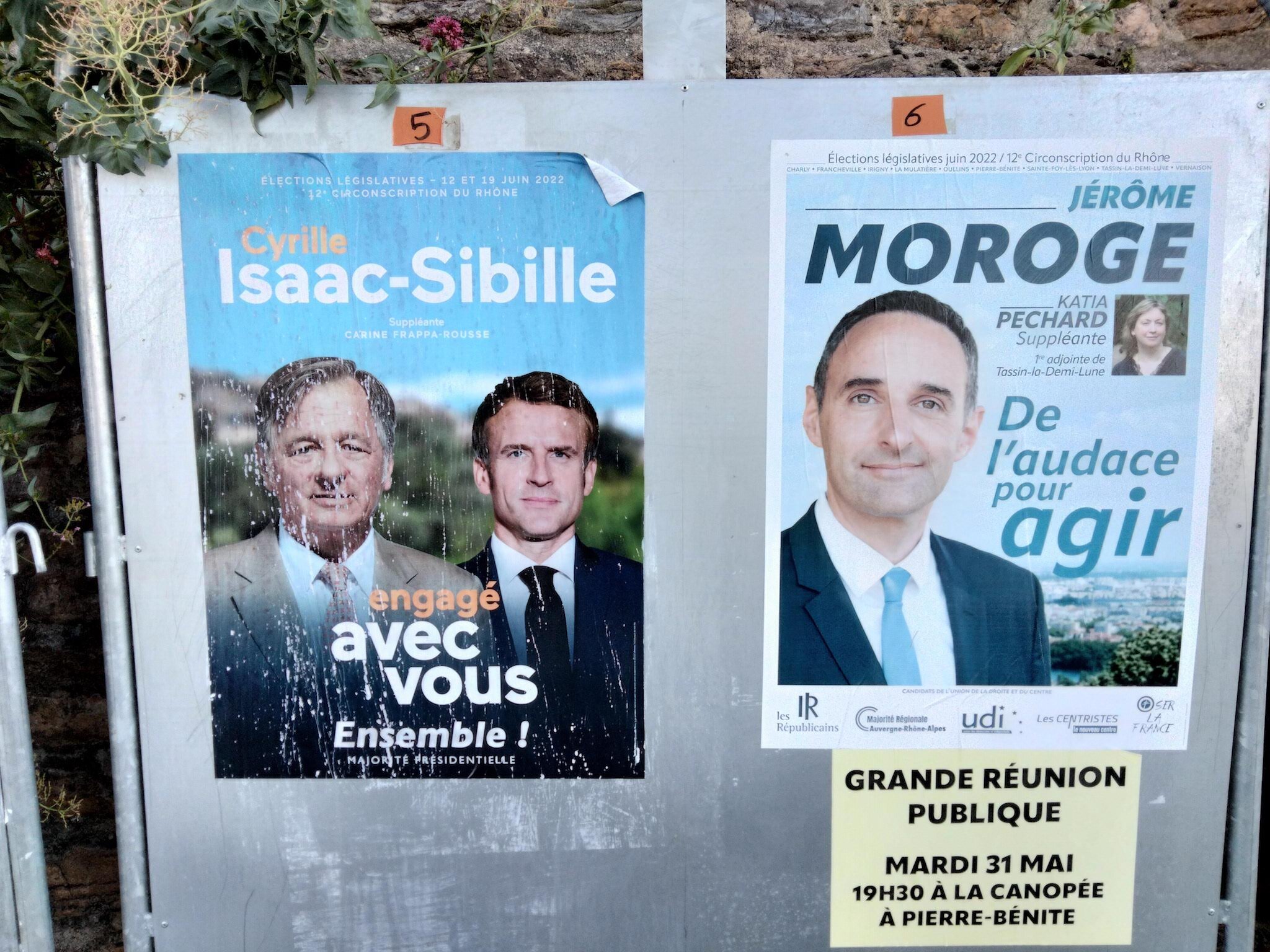 Affiches Isaac-Sibille Moroge législatives circo 12 Rhône