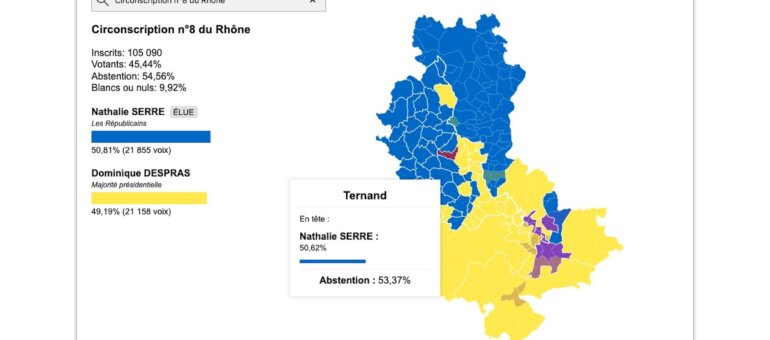 Législatives 2022 : la carte des résultats du second tour par commune dans le Rhône