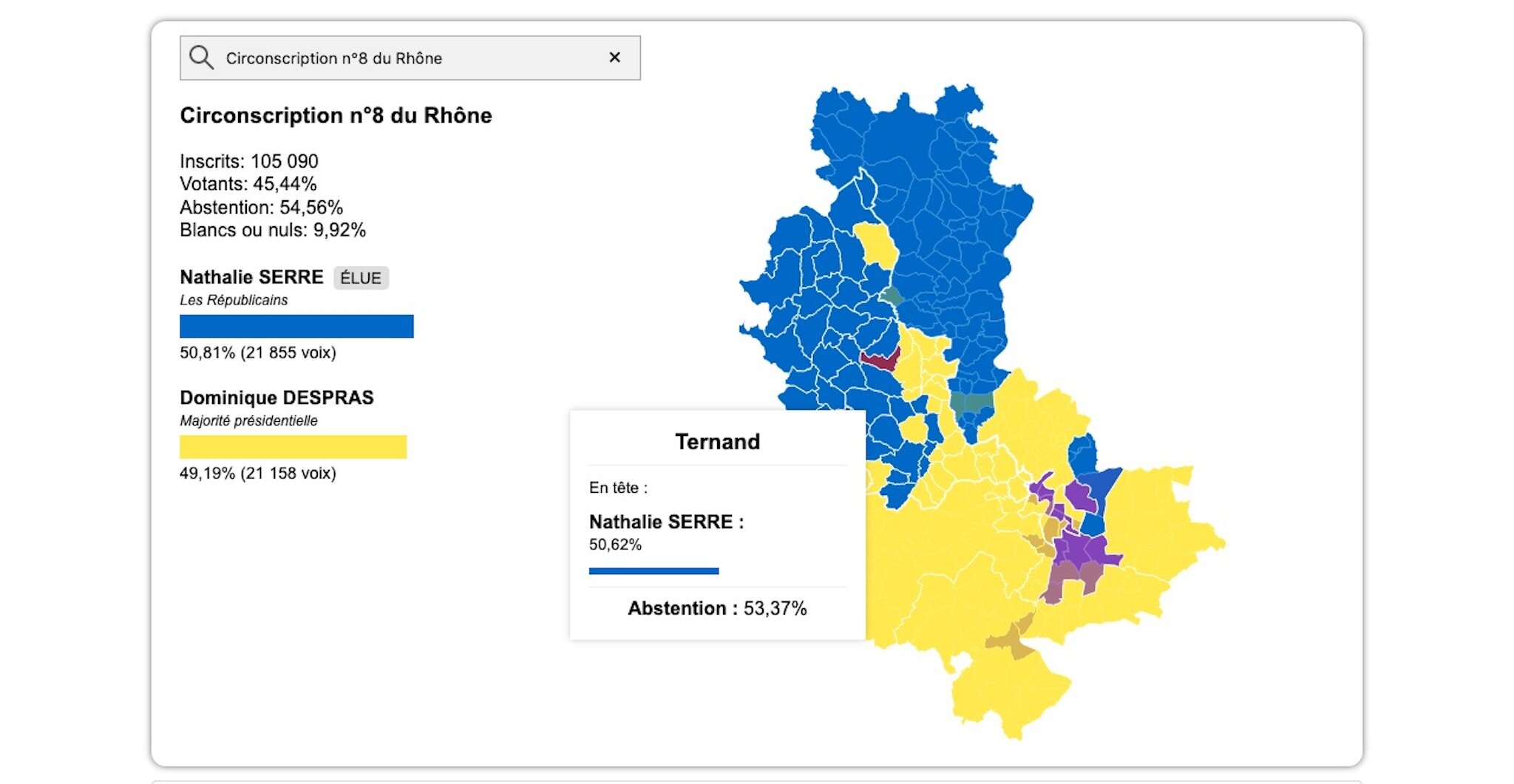 Carte résultats législatives 2022 Rhône
