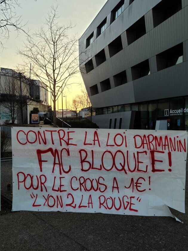 Blocage de l'Université Lyon 2 le 20 février 2023.