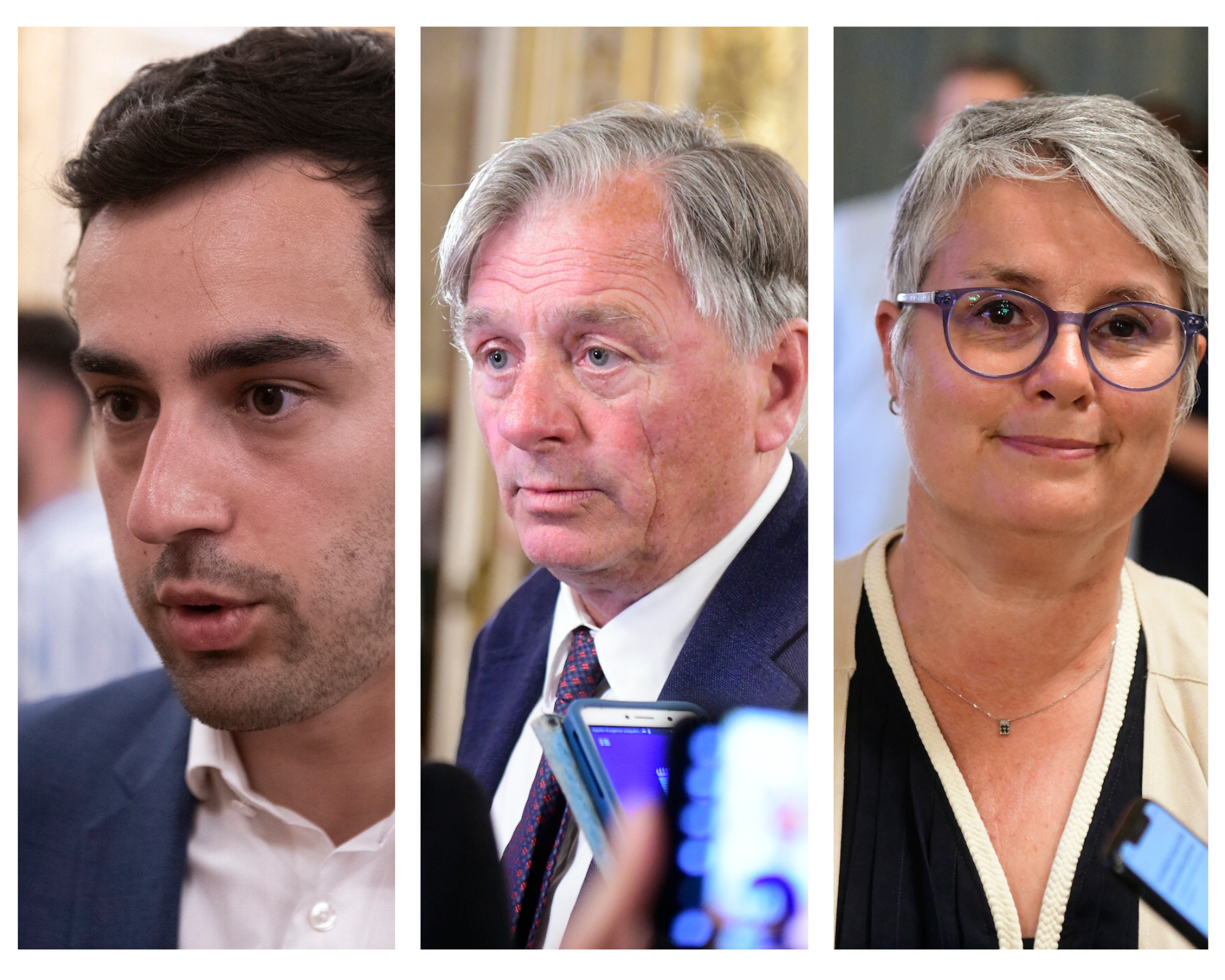 Loïc Terrenes (Renaissance), Cyrille Isaac-Sibille (Modem) et Anne Brugnera (Renaissance) font appel au barrage républicain contre l'union de la gauche dans le Rhône ©Photos Houcine Haddouche/Rue89Lyon