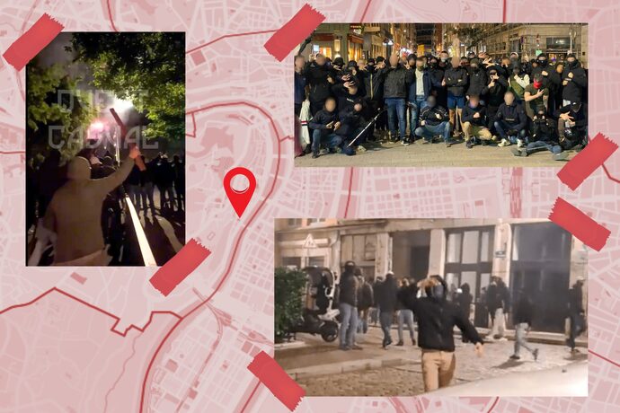 Le 11 novembre 2023, l'attaque ultra-violente d'une conférence dans le Vieux-Lyon a été revendiquée par l'extrême droite radicale. ©Montage Rue89Lyon